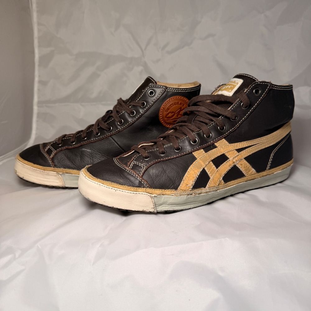 Onitsuka Tiger Sneakers Mens 8 Brown Leather High Top Distressed HL726 Kobe OK - Picture 1 of 12